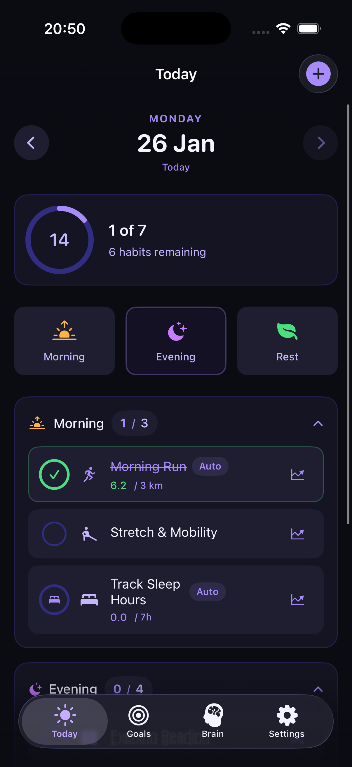 Today tab with habit tracking